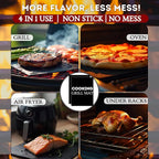 Grill Mat Set – 60"x40" Under Grill Mat for Outdoor Grill + 2 BBQ Cooking Mats, Heat-Resistant Silicone, Includes Stakes & Bag – Use on All Surfaces