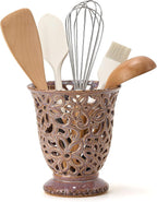 Utensil Holder for Kitchen Counter, Modern Farmhouse Cooking Utensil Holder and Crock Home Kitchen Decor, Ceramic Utensil Organizer for Spatula, Ladle, Eggbeater, Rolling Pin- Kiln-Transformed Purple
