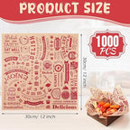 Outus 1000 Pcs 12 x 12 Inch Deli Wax Paper Sheets Grease Resistant Tray Basket Liners Newsprint Paper Water and Grease Proof Sandwich Wrapping Square Hot Dog Wrappers for Food Baking (Red on Brown)