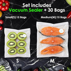 Vacuum Sealer, Portable handheld Vacuum Sealer + 30 Reusable Vacuum Bags, Portable Food Sealer, With LED pressure display, 2-Speed Pressure Control (60/80 Kpa)