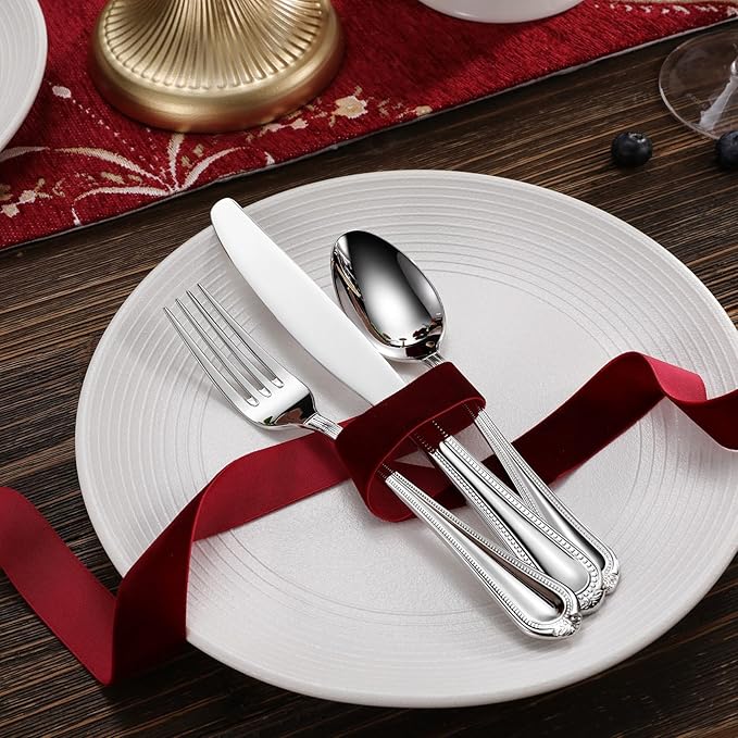 KEAWELL Pearl Edge 8-Piece Premium Fork Set, 18/10 Stainless Steel, Fine Silverware with Mirror Finish, Dishwasher Safe (8, 8" Dinner Forks)