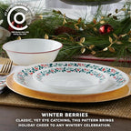 Corelle Vitrelle 18-Piece Christmas Service for 6 Dinnerware Set, Triple Layer Glass and Chip Resistant, Lightweight Round Holiday Plates and Bowls Set, Winter Berries