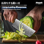 Huusk Damascus Nakiri Knife 7 Inch, Japanese Chopping Chef Knives, Razor Sharp Cleaver and Vegetable Knife with Ergonomic Wood Handle, Damascus VG-10 Kitchen Knife, Birthday Cooking Gifts for Men