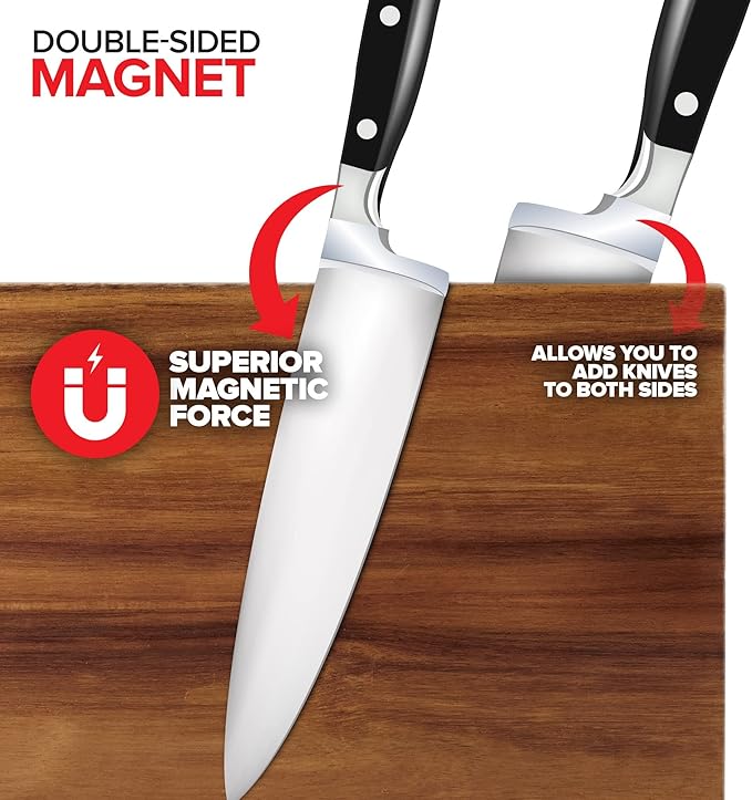 Modern Innovations Magnetic Knife Block, Double-Sided Magnet Knife Holder Stand, With Strong Enhanced Magnets, Kitchen Counter Organization Storage Rack, Wood Stand, Utensil Holders