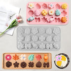 2PCS Silicone Flower Molds,Flower Chocolate Mold,Rose Leaf Tulip Daisy Bow Tie Candy Molds Silicone Gummy Jello Ice Cube Baking Soap Pudding Cookie Molds for Desserts Making,Cupcake Toppers,Cake Decor