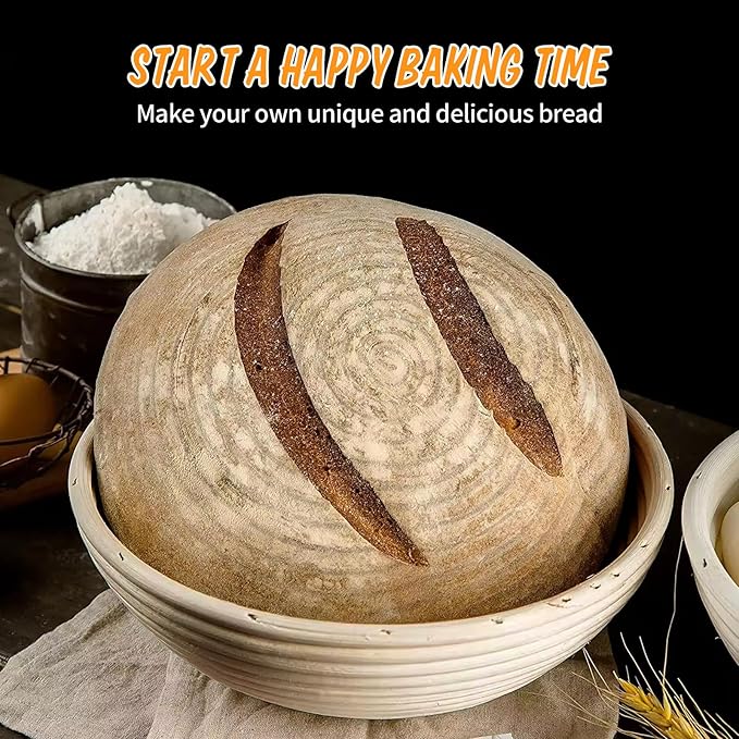 Proofing Basket - 9 inch Banneton Bread Proofing Baskets Set of 2 Banneton Basket Sourdough Proofing Bowls with Liners for Professional & Home Artisan Sourdough Bread Baking Supplies