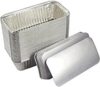 Juvale 50 Pack Aluminum Foil 2 lb Disposable Loaf Pans With Lids for Baking Bread, Heating, Storing Food (32oz, 8.5 x 4.5 In)