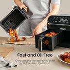 Topzee 8QT Dual Basket Air Fryer – Large Air Fryer with Independent Controls, 8 Preset Modes, Sync & Finish Together, Easy View Windows, Black