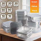 Aluminum Pans 8x8-50 Pack Disposable Baking Pans, 8 Inch Square Tin Foil Pans, Heavy Duty Aluminum Roasting Trays for Baking, Cooking, Heating, Storing, Prepping Food