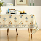 ISAENNE Designer French Pale Yellow Extra Long Rectangle Table Cloth,Linen Floral Tablecloth,Wrinkle Resistant Decor Tablecloths for Dining Thanksgiving Banquet Kitchen Party,63"*110"-Estevan A