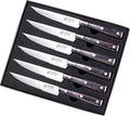 Steak Knife Set of 6 with Gift Box - Ergonomic Grip Black Wooden Handle, Highly Resistant & Durable German Stainless Steel, Serrated Edge - 4.8''Dinner Knife Set Non Straight