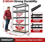 HOMEDANT 5-Tier Laminated Boltless Heavy Duty Metal Shelving Unit Adjustable Garage Storage Utility Rack Shelves Organization Shelf Warehouse Industrial 39.8" W x 18.2" D x 71.3" H 10Pack
