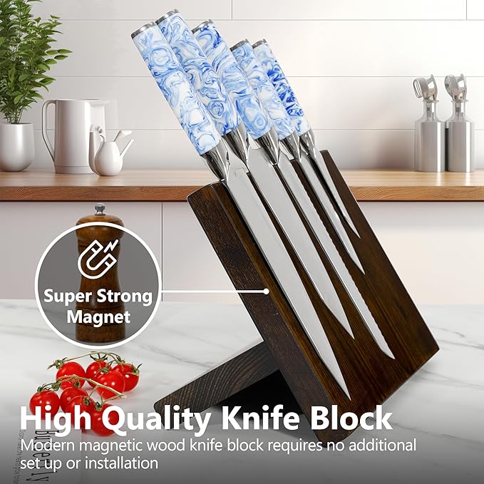WILDMOK Magnetic Knife Block - Home Kitchen Multifunctional Magnets Knife Holder without Knives, Ash Wood Magnetic Knife Holder for Kitchen Counter - 13.3 x 9.3 Inches