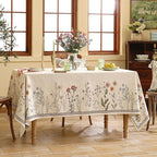 ISAENNE Designer Off White Linen Rectangular Tablecloth,Floral Elegant Table Cloth,Stain Resistant Vintage Decor Tablecloths for Dining Thanksgiving Kitchen Christmas,55"*87"-Serenity G