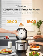 COMFEE' Compact Rice Cooker 8 Cups Cooked/4 Cups Uncooked, 9-in-1 Multi Cooker, Fast Rice Maker, Steam, Brown Rice, Grains, Fuzzy Logic Technology, Grey