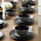 Stone Lain Dua 24-Piece Dinnerware - Stoneware, Plate and Bowls, Dishwasher and Microwave Safe, Dish Set for 8, Black