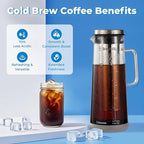 Cold Brew Coffee Maker, 1.4L/48Oz Cold Brew Pitcher | Ice Tea Maker with Airtight Glass Carafe, Filter, Non-Slip Base, Comfort Handle, Wide Spout (Grey)