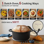 Enamel Cast Iron Dutch Oven with Lid, Round Casserole Pot for Bread Baking, Braising, Roasting, and Stews, Heavy-Duty, Oven Safe, Induction Compatible (4.7QT,Grey)