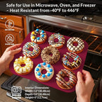 Large Silicone Donut Pan for Baking, 9 Cavity Non-Stick Food Grade Silicone Donut Molds, Doughnut Pan and Bagel Pans for Baking & Kitchen, BPA Free 11.2 x 11.1 Inches, Dishwasher Safe - Claret Red
