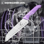 imarku® Kitchen Knife Set, Sharp Knives Set with Built-in Sharpener, Stainless Steel Block Knife Set and Non-Slip Ergonomic Handle, Dishwasher Safe, 14 PCS Professional Knife Set for Gift, Lavender