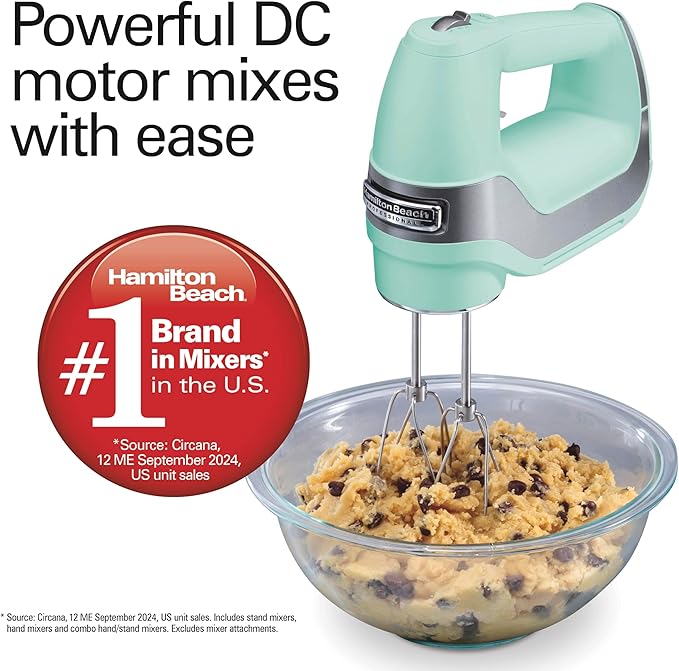 Hamilton Beach Professional 5-Speed Electric Hand Mixer with Snap-On Storage Case, QuickBurst, Stainless Steel Twisted Wire Beaters and Whisk, Mint (62658)