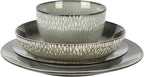 Gibson Elite Matisse 16-Piece Double Bowl Dinnerware Set, Service for 4 – Green Stoneware Plates and Bowls