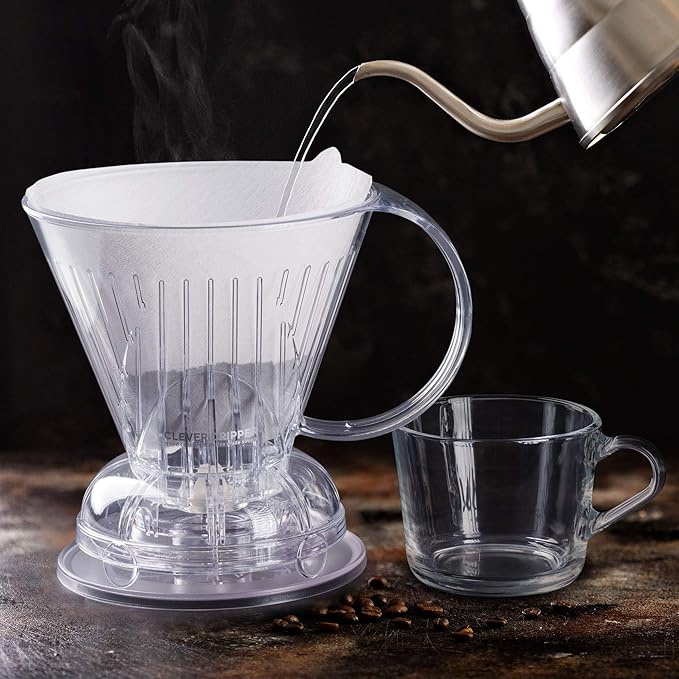 Clever Coffee Dripper and Filters, Large 18 oz (Clear)| Barista's Choice | Safe BPA Free Plastic | Includes 100 Filters