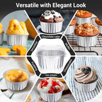 EUSOAR Disposable Creme Brulee Ramekins, Silver 25Packs 5oz Baking Cups with Lids Mini Muffin Liners, Dessert Cheesecake Pan Creme Brulee Cupcake Containers for Catering Gathering Club Wedding Party