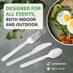 100% Compostable Forks 180 Count Disposable Forks bulk Utensils Set Heavy Duty Fork Silverware Eco Friendly Flatware for Party Camping Picnics Wedding-Ivory White