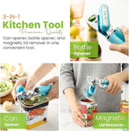 Spring Chef Stainless Steel Can Opener - Manual with Soft Grip Handles, Easy Turn, Heavy Duty Hand Can Openers for Seniors with Smooth Edge - Magnetic Lid Remover - Aqua Sky