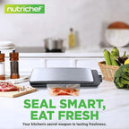 NutriChef Automatic Food Vacuum Sealer Machine - Electric Air Sealing Preserver with 5 Reusable Bags, LED Controls, High-Power Suction, for Dry & Moist Foods, Stainless Steel Housing