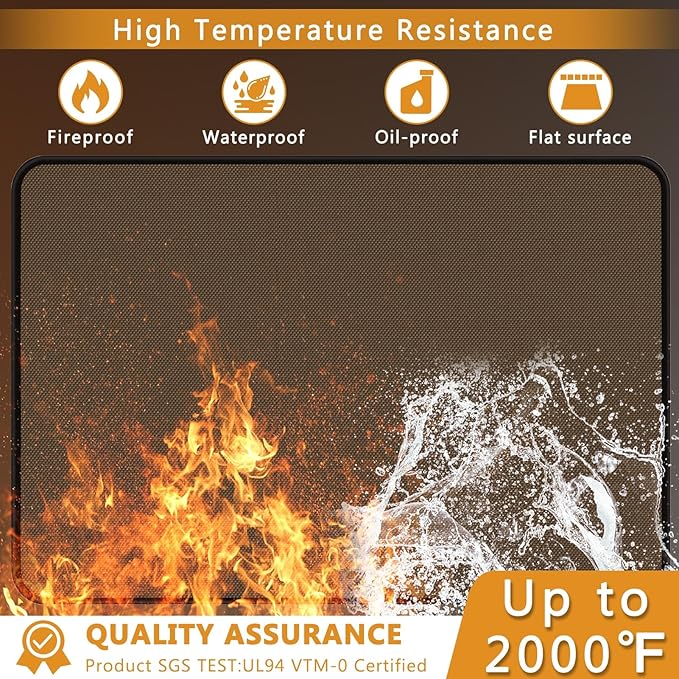 Anze Under Grill Mat for Outdoor Grill, 36x48 Inch Anti-Slip BBQ Floor Mats, Easy to Clean Reusable Fireproof Grill Pad, Oil-Proof Waterproof Protector for Indoor Fireplace Pit Mat Brown