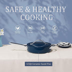 Nonstick Ceramic Sauté Pan w/Lid (4.5 qt, 11") Deep Frying Pan for All Cooktops Non Toxic Skillet PTFE/PFOA/PFAS Free, Even Heat Distribution Stainless Steel Stay-Cool Handle, Navy Blue