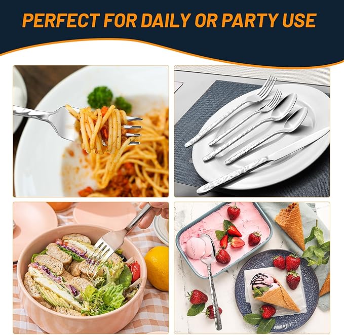 Silverware Set, 40 Piece Premium Stainless Steel Flatware Set for 8, Heavy Duty Silverware Cutlery Sets with Wavy Patterns, Spoons and Forks Set, Mirror Polished, Dishwasher Safe