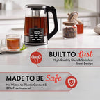 Gourmia Electric Programmable Glass Kettle – 1.7L Temperature Control Tea & Coffee Kettle with Digital Touch Display, 6 Presets, Keep Warm, Removable Stainless Steel Infuser, 360° Swivel Base – Red
