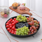 Chip & Dip Serving Set, 2 PCS Divided Cheeses Serving Platter, Relish Tray, Round Compartment Appetizer Set for Chips and Dip, Veggies, Candy and Snacks, Black, Set of 2