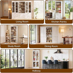 70.8" Tall Farmhouse Kitchen Pantry Cabinet with Glass Doors, Modular Wooden Storage Cabinet with 6-Tier Adjustable Shelves, Hutch for Kitchen or Living Room, White, Set of 3