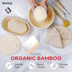 Swice Bread Proofing Basket Set, 9-Inch Round & 10-Inch Oval Banneton Sourdough Starter Kit with Lame, Dough Scraper, Linen Liner, and Basting Brush, Complete Bread Making Supplies and Tools