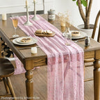 Artoid Mode 6PCS Pink Gold Gauze Table Runner 120 Inch 10FT, Glitter Metallic Foil Sheer Dining Wedding Anniversary Holiday Table Decor for Home Party