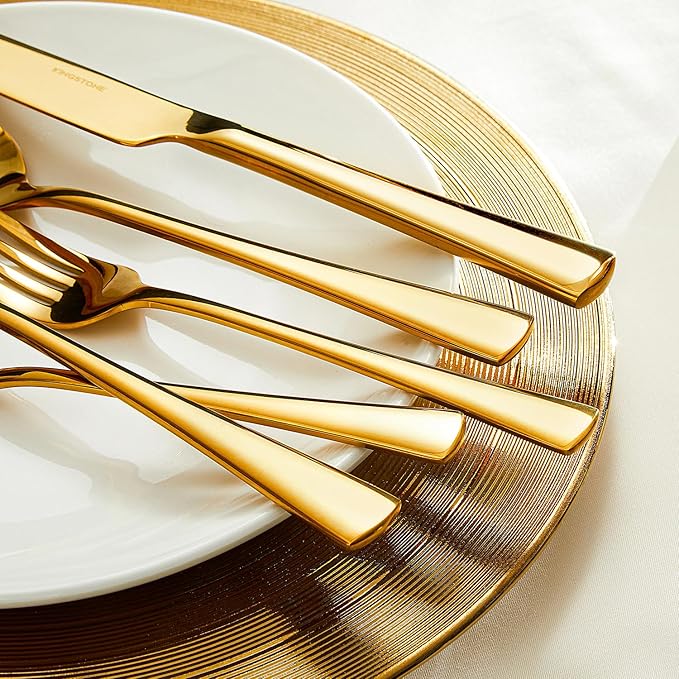 KINGSTONE Silverware Set for 8, 40-Piece Forged 18/10 Stainless Steel Flatware Set, Mirror Finish Cutlery Set Dishwasher Safe for Home, Restaurant, Wedding, Party,Gold