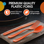 Party Solids Orange Plastic Silverware Heavy Duty 150 Pieces Orange Plastic Cutlery Sets, Utensil Sets, 50 Of Each Forks, Knives & Spoons Disposable Cutlery Set, Flatware Set For Party Supplies