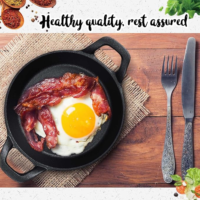 Mini Cast Iron Skillets 6.3 x 6.3 x 1.5 Inch Cast Iron Pan Small Ramekin Set Black Casserole Dish Cookware Oven Safe Mini Skillets for Kitchen Indoor Outdoor Picnic (8 Pack)
