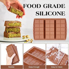 4 Pcs Chocolate Bar Mold Deep Dubai 0.85 Inch Stuffed Chocolate Molds Silicone Large Break Apart Silicone Molds (10 Snap + 5 Snap）