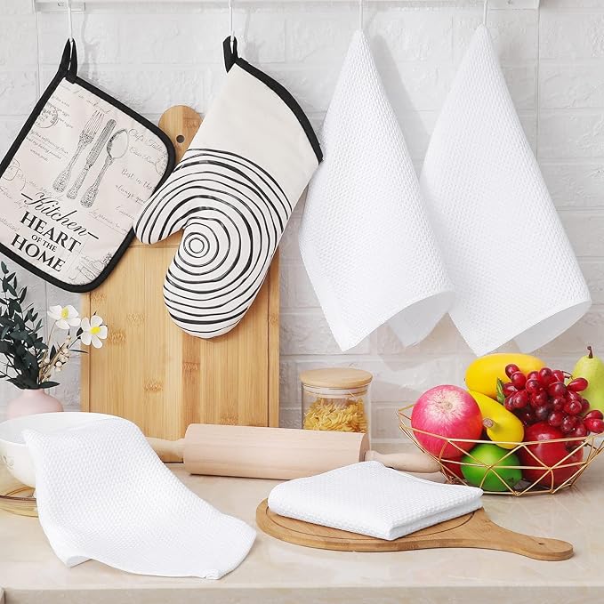 Homaxy 100% Cotton Waffle Weave Kitchen Dish Cloths, Ultra Soft Absorbent Quick Drying Dish Towels, 12 x 12 Inches, 12-Pack, White