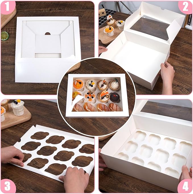 VGOODALL 12 Count Cupcake Boxes, 6PCS Cupcake Container with Window Boxes Holding 72 Pastry Box for Birthday Holiday Party Bakery Supplies 13.2"x9.8"x4"