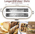 Toaster 4 Slice, KOTlAN Retro Long Slot Toasters with CountdownTimer,Stainless Steel Toaster,Bagel,Defrost,Reheat,Cancel Functions,Extra Wide Slots,6 Toast Settings,Removable Crumbs Tray,White