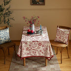 ISAENNE Designer French Linen Long Rectangle Tablecloth,Red Floral Washable Indoor Table Cloth,Durable Home Decor Tablecloths for Dining Thanksgiving Kitchen Party Christmas,63"*102"-Ruyi A