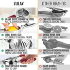 Zulay Kitchen Lemon Squeezer Stainless Steel with Premium Heavy Duty Solid Metal Squeezer Bowl and Food Grade Silicone Handles - Large Manual Citrus Press Juicer and SS Lime Squeezer (Cranberry)