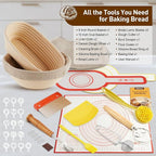 Banneton Bread Proofing Basket, Round and Oval Sourdough Starter Kit with Two Bread Slings and 27×19in Silicone Baking Mat Bread Making Tools Set, Gift for Family Lovers or Friends