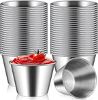 50 Pcs 2.5oz Metal Ramekins Stainless Steel Sauce Dipping Cups Ramekins Bulk Sauce Container Round Dipping Bowls Condiment Cup for Dish Butter Kitchen Restaurant Serving Party Dinner Cooking